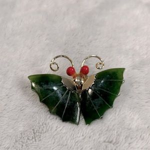 VTG| Jade and Coral Butterfly Pin/Pendant